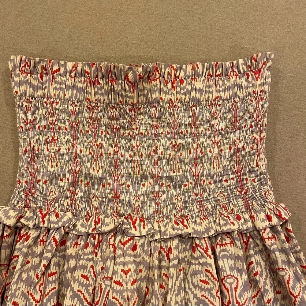 Charina Sarte Ikat Wide Smocked Waist Tiered Ruffle Cotton Mini Skirt Size Small - Picture 3 of 11